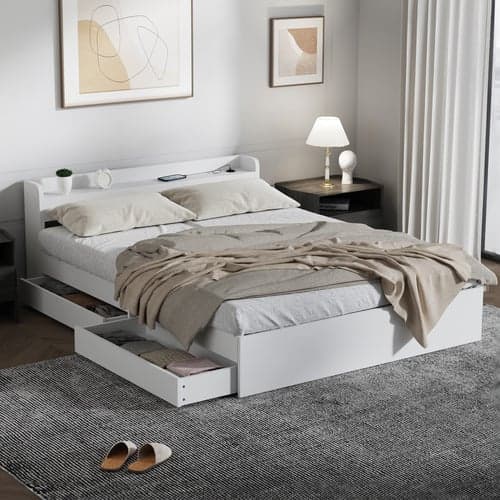 White Cassandra Bed with USB Port & Drawers - image 1