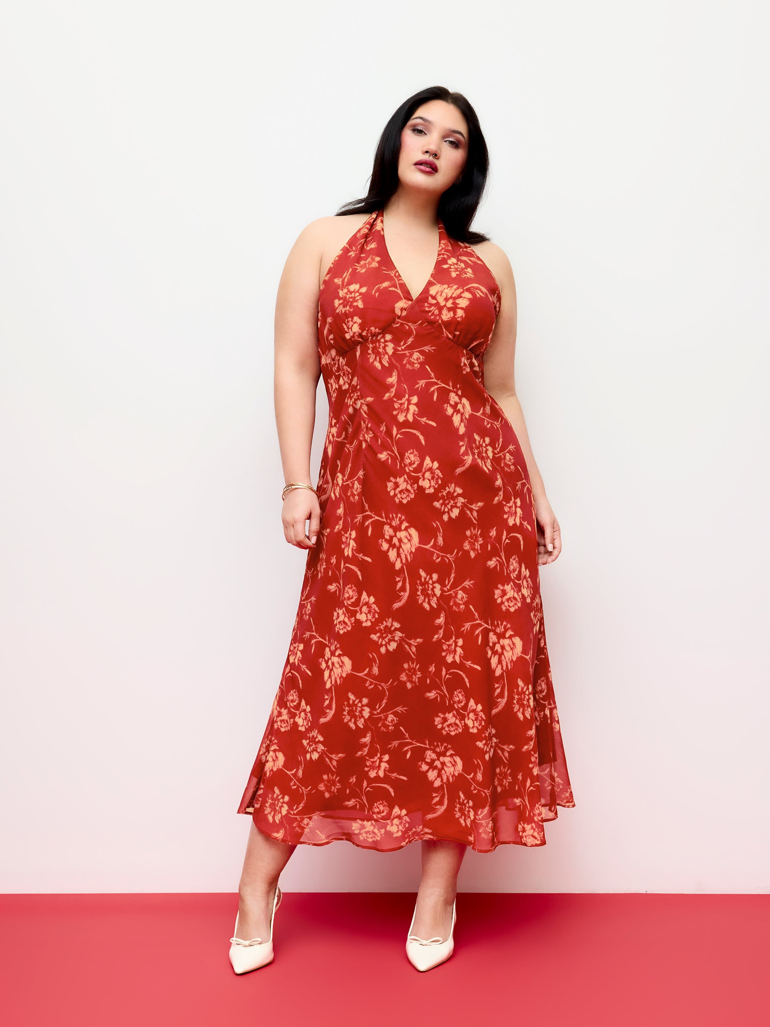 Chiffon Sweetheart Floral Tie Back Mermaid Maxi Dress Curve & Plus - image 1