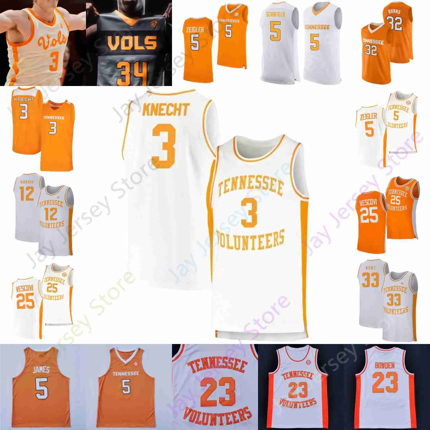 2025 Tennessee Volunteers Basketball Jersey Dalton Knecht Jonas Aidoo Zakai Zeigler James Santiago Vescovi Gainey Key Olivier Nkamhoua - image 1
