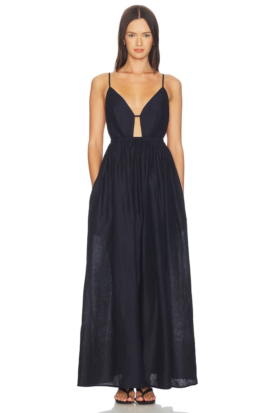 Solid Linen Empire Waist Dress - image 1