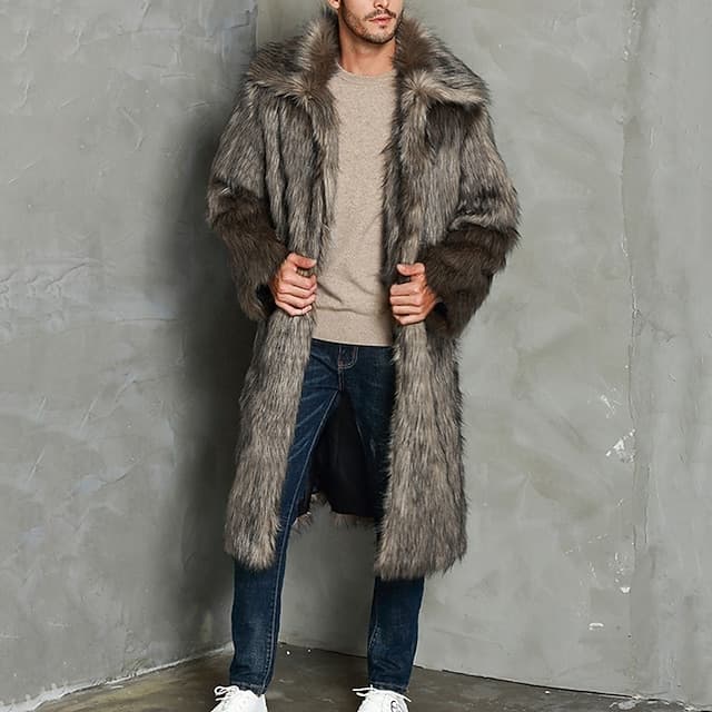 Men's Winter Coat Faux Fur Coat Vacation Daily Thermal Warm Fleece Winter Plain Fashion Streetwear Lapel Long Brown Jacket 2026 - $63.99 - image 1