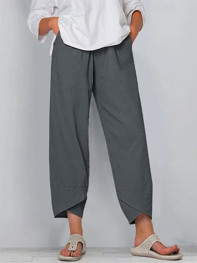 Women's 100% Cotton Capri Pants Summer Pants Pants Trousers Casual Daily Ankle-Length Natural Plain Side Pockets Breathability Comfortable Inelastic - image 1