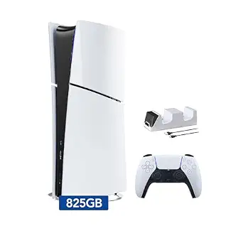 PlayStation 5 Slim Digital Edition Console, Controller and Mytrix Controller Charger - White, Slim PS5 825GB PCIe SSD Gaming Console - image 1