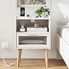 Nightstand with Charging Station, Bedside Table with Glass Decorative Door and 2-Tier Storage, White - image 1