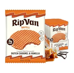 Rip Van Wafels Dutch Caramel & Vanilla Stroopwafels, Healthy Snacks, Non-GMO, Low Calorie, Low Sugar (3g), Office Snacks, Keto Friendly, 12 Count - image 1