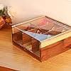 HTB Acacia Wood Tea Bag Organizer Storage Box with Acrylic Transparent Hinged Lid and 6 Compartments - image 1