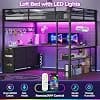 ADORNEVE Loft Bed Full Size with U-Shaped Desk, 6 Storage Drawers, Power Outlet, LED Metal Loft Bed with 2 Storage Shelves, Bed with Safety Guardrail & Ladders, No Box Spring Needed, Grey - image 1