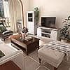 JUMMICO TV Stand for 65 Inch TV with Sliding Barn Doors and Storage Cabinets, Mid Century Modern Media Console Table (Bright White) - image 1