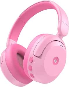 iClever BTH20 Active Noise Cancelling Headphones for Kids, Over Ear, Bluetooth 5.4, 60H Play Time, 80dBA Safe Volume, Pink - image 1