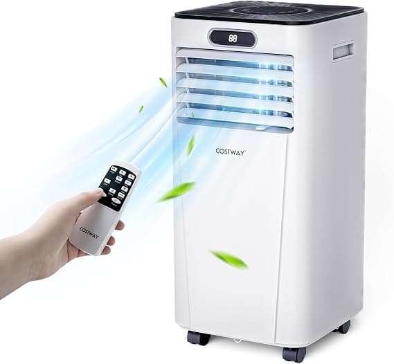 COSTWAY Portable Air Conditioner, 10000BTU Air Cooler with Drying, Fan, Sleep Mode, 24H Timer Function, Remote Control, Cools Room up to 350 Sq. ft, for Home & Office Use, Window Kit Included, White - image 1