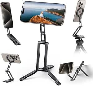 Lamicall Magnetic Aluminum Phone Tripod Stand for iPhone 16/17 Pro Max with 1/4" Screw, Arca-Swiss and Hook Mount, Black - image 1