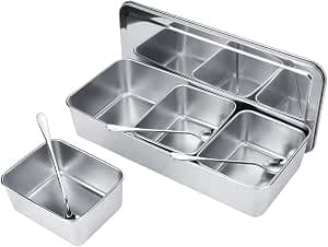 OUKENS 3-Grid Stainless Steel Spice Rack Seasoning Box with Cover and Spoon - image 1