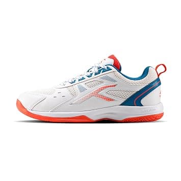 Hundred Raze Badminton Shoes (Non Marking) | Also Perfect for Squash, Table Tennis, & Indoor Sports | Lightweight & Durable | X-Cushion, Active Grip Sole (White/Orange/Deep Sea Blue ; 11 UK) - image 1