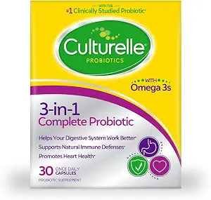 Culturelle 3-in-1 Complete Probiotic Daily Formula, Once Per Day Probiotic Supplement, Helps Your Digestive System Work Better, Supports Natural Immune Defenses, Plus Omega 3's, Non-GMO, 30 Count - image 1
