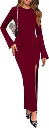Lazysmile Women's Fall Long Sleeve Mock Neck Buckle Back Backless Bodycon Split Dress - image 1