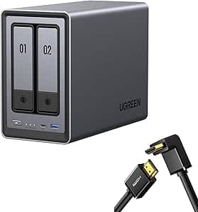 UGREEN NASync DXP2800 2-Bay Desktop NAS,Network Attached Storage (Diskless) Bundle with HDMI Cable Right Angle 4K 90 Degree HDMI Cord 3.3FT - image 1