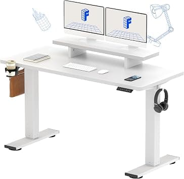 FLEXISPOT Standing Desk with Monitor Stand, 55 x 24 Inches One-Piece Electric Height Adjustable Computer Desk with Cup Holder, Home Office Desks (White Frame+ White Top) - image 1