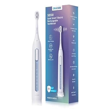 ORACURA® SB300 Electric Rechargeable Toothbrush | Blue | 365 Days Warranty | 36,000 strokes/min | With 5 Modes & 3 Intensity Levels | 2 Minutes Auto-Timer | 90 Days Battery Life - image 1
