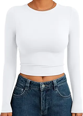 Trendy Queen Women's Long Sleeve Crop Top Basic Slim Fitted Shirt - image 1