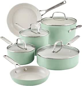 KitchenAid 10-Piece Hard Anodized Nonstick Ceramic Cookware Set Pistachio - image 1