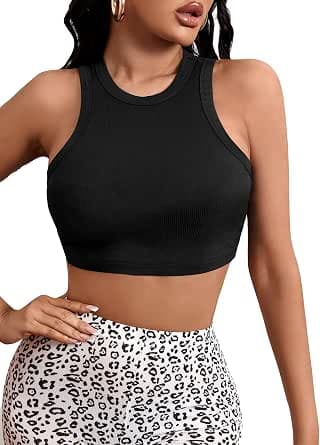SheIn Women's Basic Round Neck Ribbed Knit Sleeveless Crop Tank Top - image 1