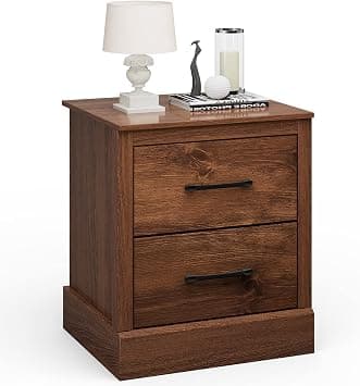 Giantex Farmhouse Nightstand, Wood Bedside Table with 2 Storage Drawers, Compact Floor Night Stand End Table, Walnut Accent Sofa Side Table for Bedroom - image 1