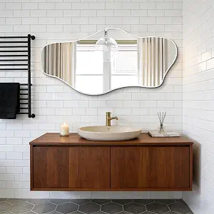 Irregular Frameless Mirror, 47.2"x24" Silver Asymmetrical Tempered Glass Mirror, Organic Shaped Wall Mirrors for Entryway Bedroom Living Room Bathroom, Horizontal or Vertical Hanging - image 1