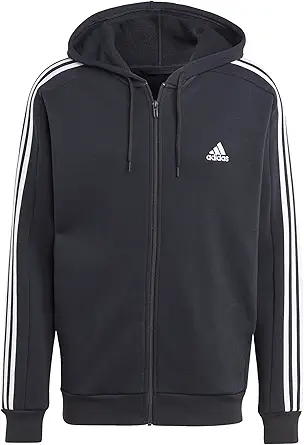 adidas Men's Essentials Fleece 3-Stripes Full-Zip, Black, Large - image 1