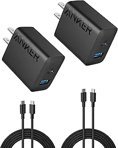 Anker 20W Dual-Port USB Charger with 2 USB-C Cables, Black, 2-Pack - image 1
