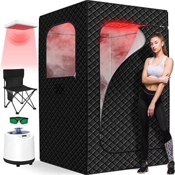 iTHERAU Portable Steam Sauna Box for Home, Indoor Personal Infra.red Saunas Spa Tent Full Body at Home for Relaxation with Light, 3L Steamer, Folding Chair, 15 Levels - image 1