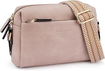 BOSTANTEN Crossbody Purse for Women Triple Zip Cell Phone Leather Handbag with Colored Shoulder Strap Pink - image 1