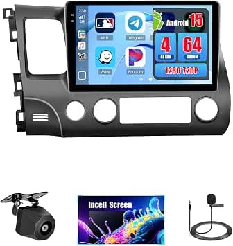 4+64G Android 15 Car Radio for Honda Civic 2006-2011 Wireless Carplay Android Auto, Realdio 10" in-Cell Touch Screen for Civic Stereo with Bluetooth5.0, WiFi GPS FM/RDS EQ Backup Camera MIC - image 1