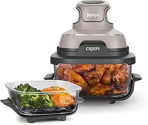 Ninja Crispi 4 in 1 Glass Air Fryer, 450°F, Non Toxic, 4QT and 6 Cup Containers with Lids, Dishwasher Safe, Stone, 1 Count, FN101ST - image 1