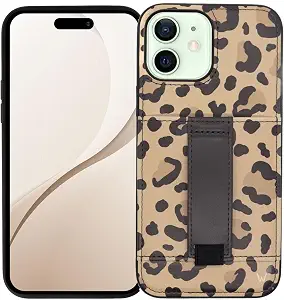 Walli Case for iPhone 12/12 Pro with Built-in Card Holder, Kickstand & Finger Strap - Brown Leopard Faux Leather - image 1