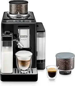 De'Longhi Rivelia Automatic Espresso Machine with Grinder & Milk Frother – All-in-One Coffee Maker, Hot & Iced Latte, Cappuccino, Bean Switch System, Burr Grinder, Compact Italian Design, Black - image 1