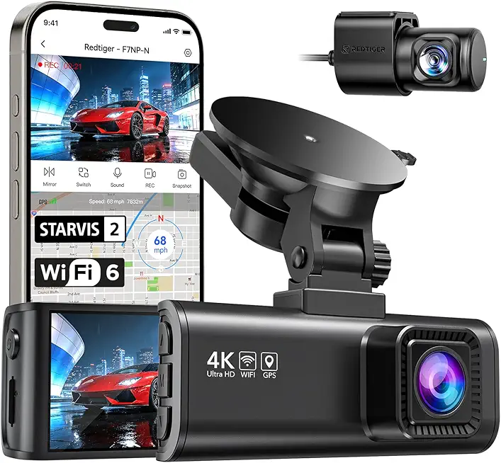 Dash Cam 4K Front and 1080P Rear, STARVIS 2 Sensor, 5.8GHz WiFi (20MB/s), GPS, WDR & HDR Night Vision, 170°Wide Angle, Parking Mode, Loop Recording with Emergency Lock(SD Card Not Included) - image 1