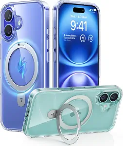 TORRAS Magnetic iPhone 16 Case with Built-in Stand, MagSafe Compatible, 3X Military-Grade Protection, Translucent Slim Phone Case for iPhone 16 6.1" Crystal Clear - image 1