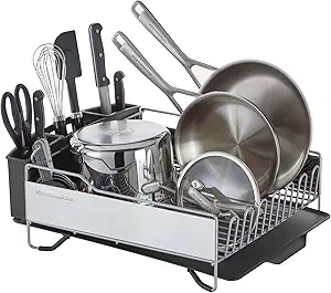 KitchenAid Large Capacity Full Size Rust Resistant Dish Rack with Angled Drain Board and Removable Flatware Caddy, Light Grey - image 1