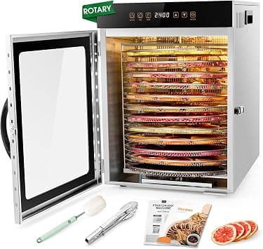 Kwasyo Dehydrator Stainless Steel, Double Fan 720° Efficient Dry, Dehydrator 12 Levels Rotate, Recipe Book for Meat, Fruit, Vegetables, Herbs, 1000 W - image 1