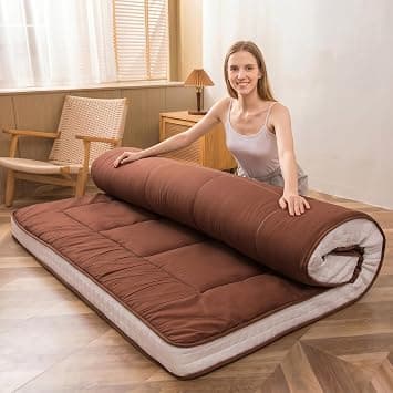 MAXYOYO Futon Mattress, Padded Japanese Floor Mattress Quilted Mattress Topper, Extra Thick Folding Sleeping Pad Breathable Floor Lounger Guest Couch for Camping, Coffee - image 1