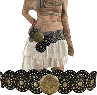 KJMYYXGS Chunky Western Style Boho Wide Disc Concho Leather Waist Belt for Women - image 1