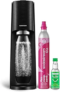 SodaStream TERRA Sparkling Water Maker, Starter Kit, CQC CO2 System, Includes 1 Quick Connect 60L CO2 Cylinder, 1 Dishwasher Safe BPA Free Bottle, 1 bubly Lime Drop, Make your own Pepsi, Black - image 1