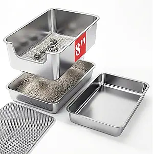 8" Stainless Steel Sifting Cat Litter Box for Clumping Clay - image 1
