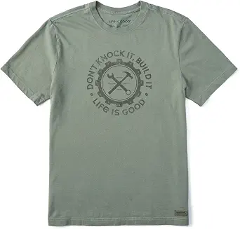 Life is Good Men's Crusher Classic Fit T-Shirt, Short Sleeve Cotton Crew Neck Graphic Tee, Build It Moss Green Medium - image 1