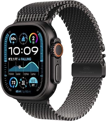Apple Watch Ultra 2 (49 mm GPS + Cellular) Smartwatch met zwarte titanium behuizing en zwarte titanium Milanese armband (M) Fysieke activiteitstracker, zeer nauwkeurige GPS, koolstofneutraal - image 1