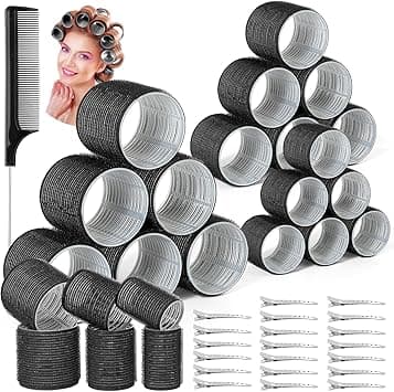 Qinzave 39PCS Self Grip Hair Rollers Curlers Set with 3 Sizes (2.5in, 1.9in, 1.4in) and 12PCS Duckbill Clips for Long Medium Short Thick Fine Volume Bangs Hair - image 1
