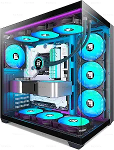 FOIFKIN F600 PC Case with 7 PWM ARGB Fans, ATX Mid-Tower, 270° Panoramic Tempered Glass, Type-C (Black) - image 1