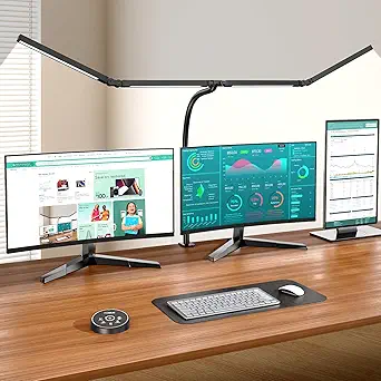 LED Desk Lamp for Home Office - Pzloz SYJ-012 Architect Lamp with Clamp, Four Adjustable Heads, Double Arm, Remote Control, 24W Flexible Dimmable Table Lamp - image 1
