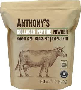 Anthony's Collagen Peptide Powder, 1 lb, Pure Hydrolyzed, Gluten Free, Keto and Paleo Friendly, Grass Fed, Unflavored, Non GMO - image 1