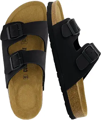 CUSHIONAIRE Lane Cork Footbed Womens Sandals Comfortable Double Buckle Slip On Sandals for Women with Arch Support and Classic Two Strap Design - image 1
